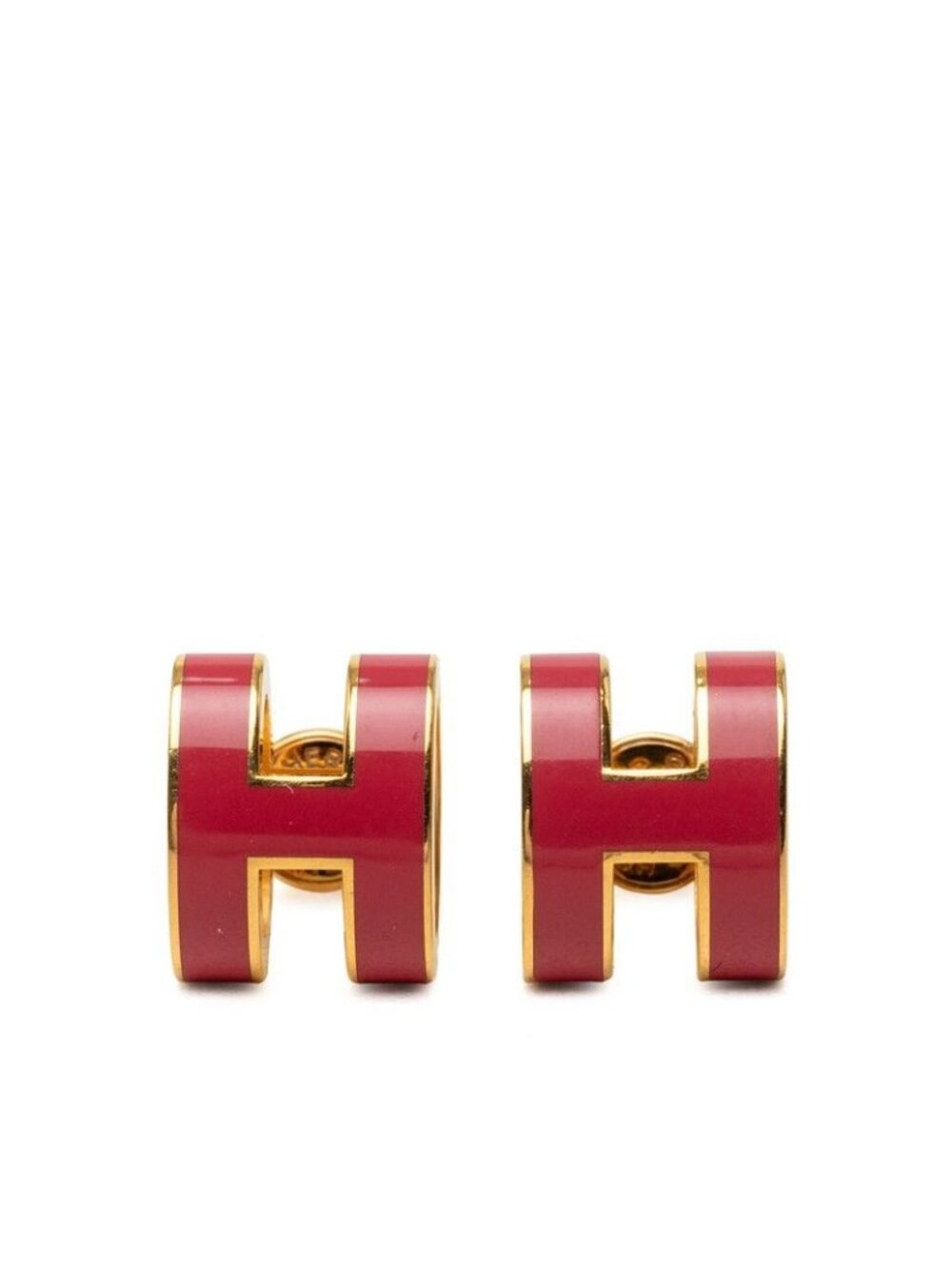Hermes Pop H Stud H Earrings Gold Pink Plated